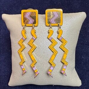 Laurel Burch VTG Serpentine Snake Pierced Drop Earrings
